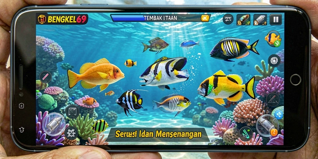 Screenshot gameplay BENGKEL69 yang menampilkan aksi menembak ikan.