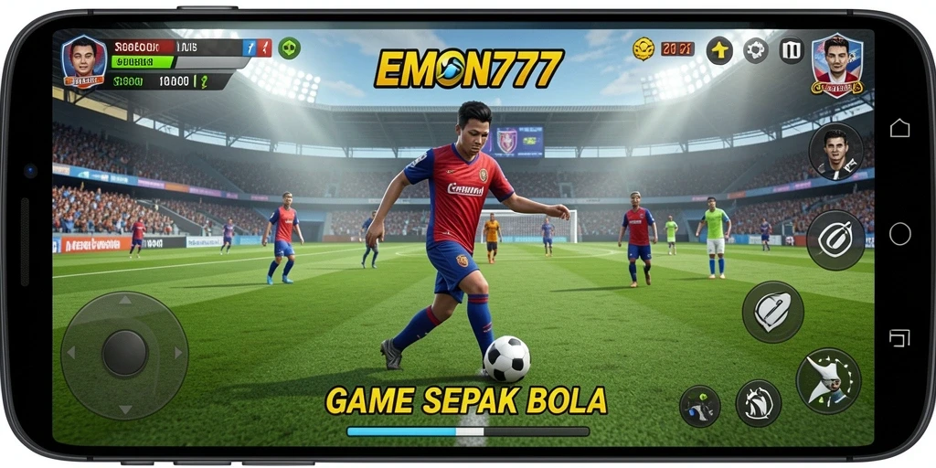 Screenshot EMON777 menampilkan aksi seru dalam pertandingan sepak bola.