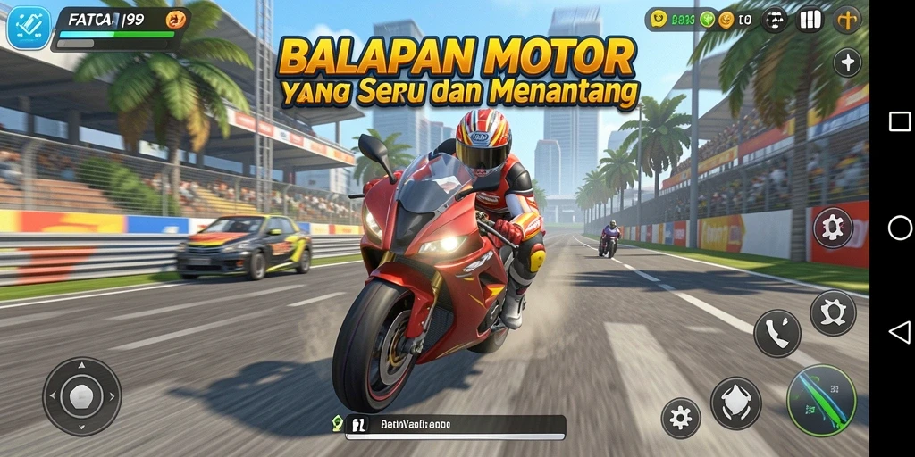 Screenshot gameplay <strong>FATCAI99</strong> yang menampilkan balapan motor yang seru.