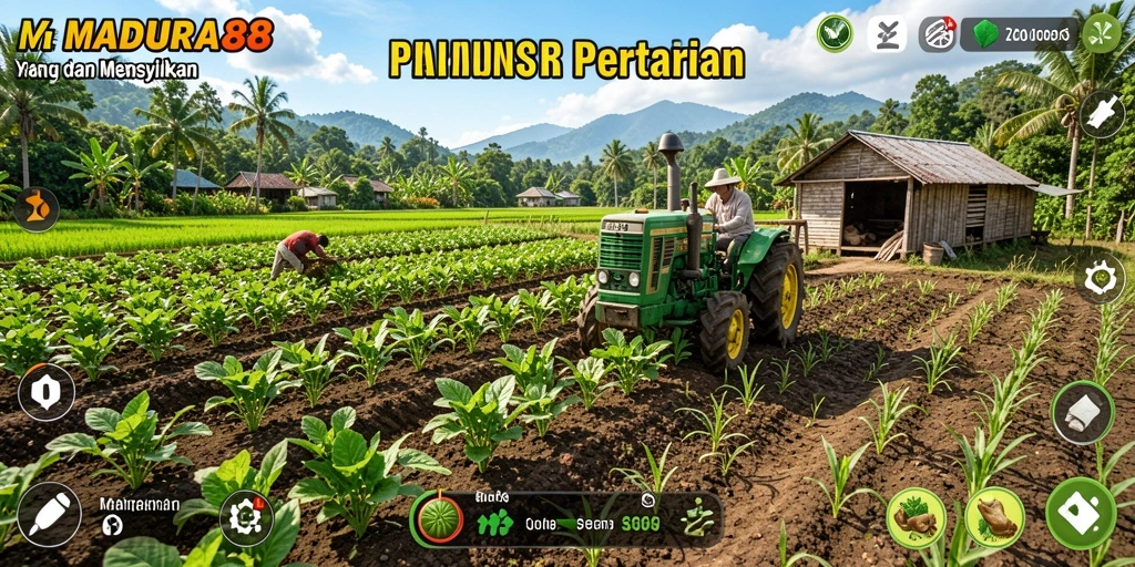 Tampilan gameplay MADURA88 yang menampilkan aktivitas pertanian yang seru.