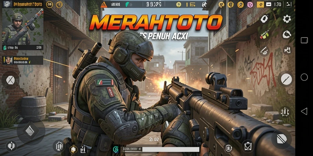 Screenshot gameplay MERAHTOTO, menunjukkan aksi seru dalam pertempuran.