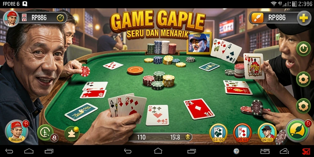 Screenshot gameplay RP886 menampilkan suasana seru bermain Gaple.