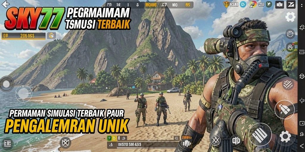 Tampilan screenshot utama SKY77 menunjukkan gameplay yang menarik dan penuh warna.