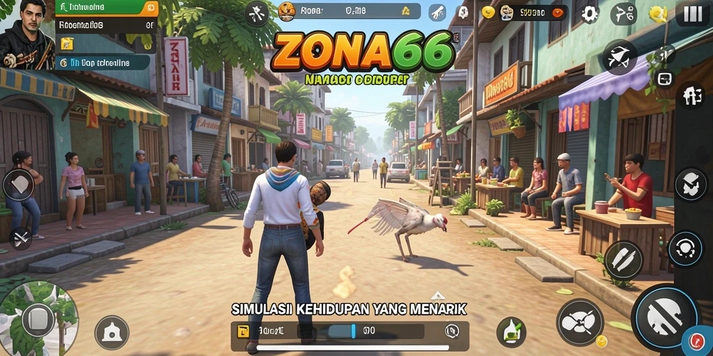 Tampilan gameplay menarik dari ZONA66 yang menunjukkan simulasi kehidupan.