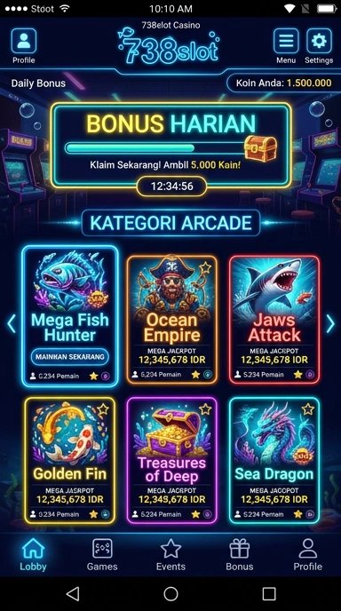 Tampilan utama aplikasi 738slot yang informatif dan menarik.